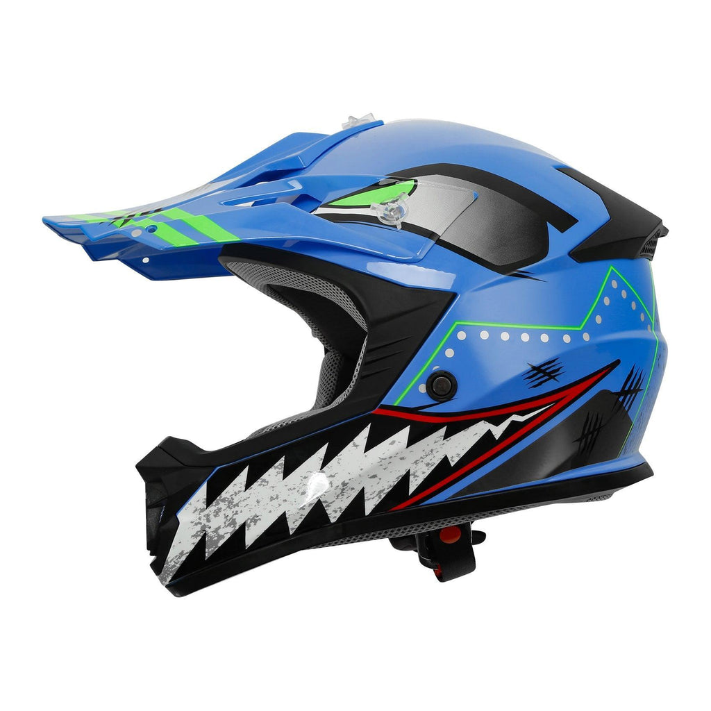 baby blue dirt bike helmet TCMT Blue Shark 2.0 Youth Kids DOT Motocross Off-Road Helmet, M