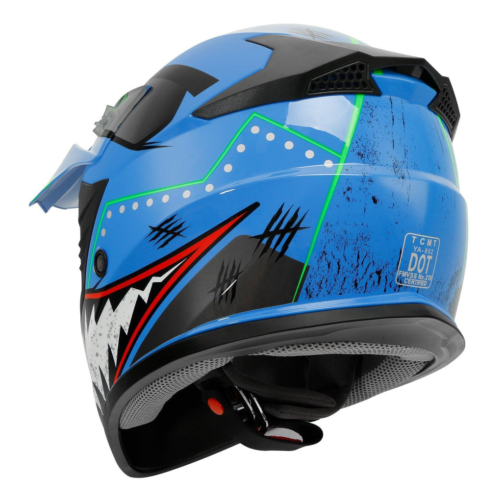 dot certified youth motorcycle helmet TCMT Blue Shark 2.0 Youth Kids DOT Motocross Off-Road Helmet, M