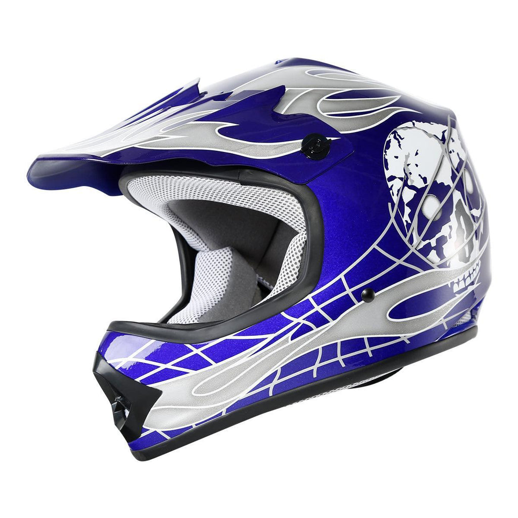 blue skull motorcycle helmets ILM Adult Dirt Bike Motocross ATV Dirtbike BMX MX Offroad Full Face Helmet, DOT Approved Model 128S (Blue Black, Adult-Medium) : Automotive daily usability TCMT Blue Skull Youth Kids