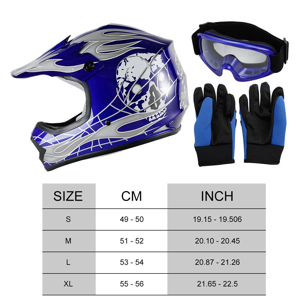 TCMT Blue Skull Youth Kids DOT Motocross Off-Road Helmet