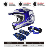TCMT Blue Skull Youth Kids DOT Motocross Off-Road Helmet - TCMT