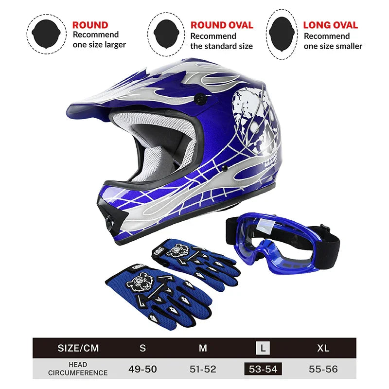 blue skull motorcycle helmet TCMT Blue Skull Youth Kids DOT Motocross Off-Road Helmet