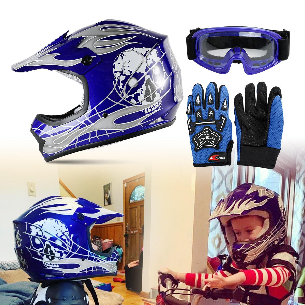 TCMT Blue Skull Youth Kids DOT Motocross Off-Road Helmet