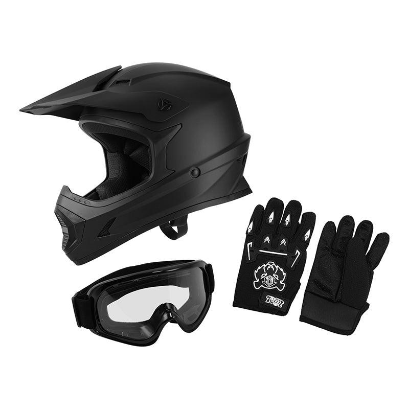 all black dirt bike helmet TCMT Dark Knight DOT Youth Full Face Helmet, M