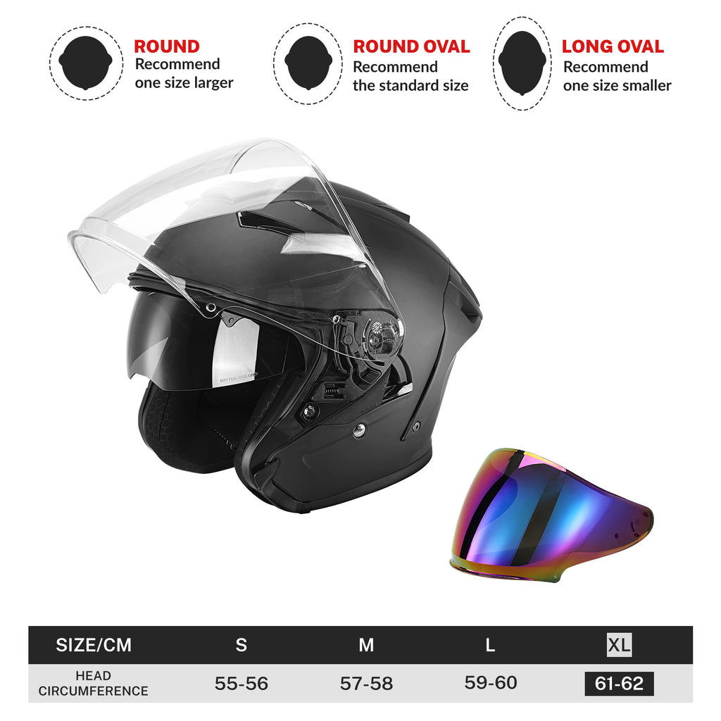 TCMT DOT 3/4 Open Face Motorcycle Adult Helmet Dual Visor Extra Shield Scooter