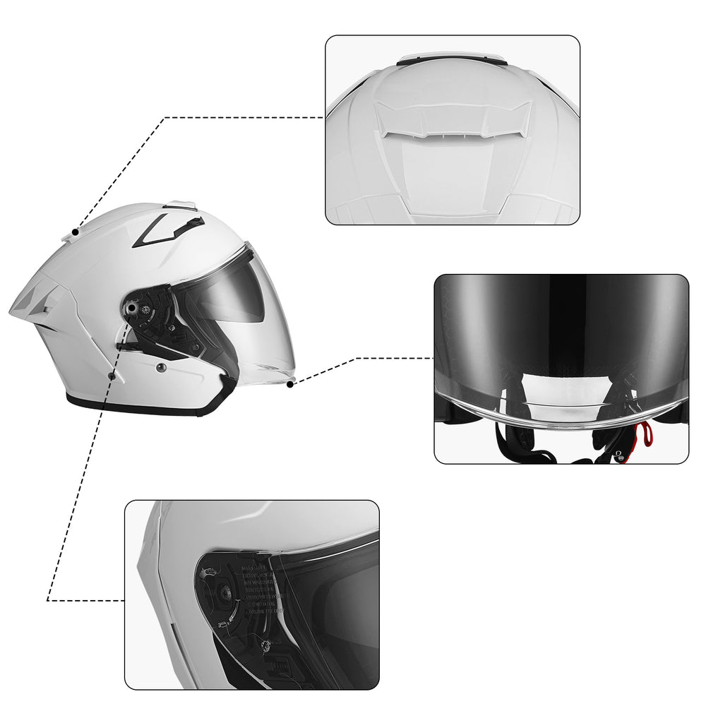3/4 face motorcycle helmet TCMT DOT 3/4 Open Face Motorcycle Adult Helmet Dual Visor Extra Shield Scooter