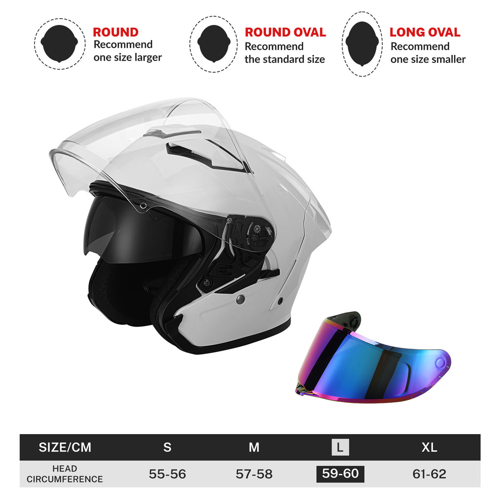 TCMT DOT 3/4 Open Face Motorcycle Adult Helmet Dual Visor Extra Shield Scooter