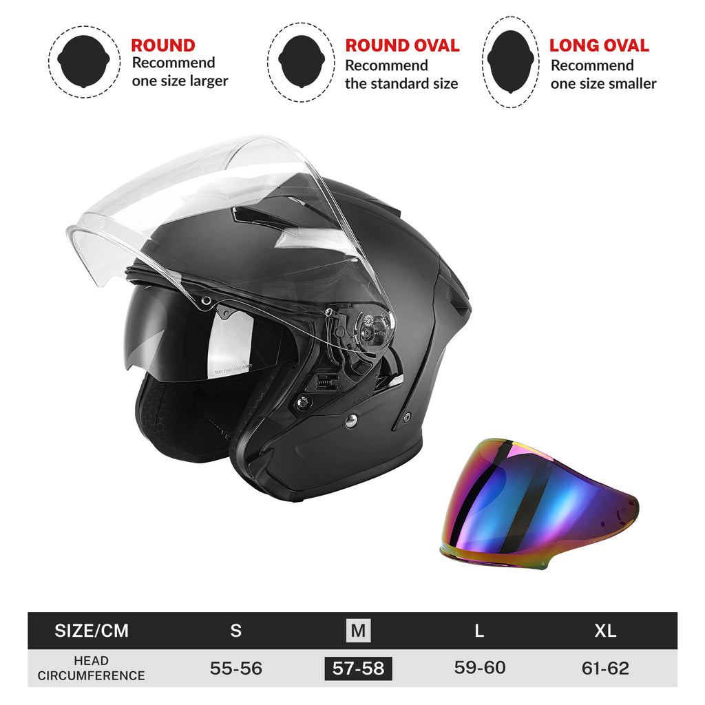 TCMT DOT 3/4 Open Face Motorcycle Adult Helmet Dual Visor Extra Shield Scooter