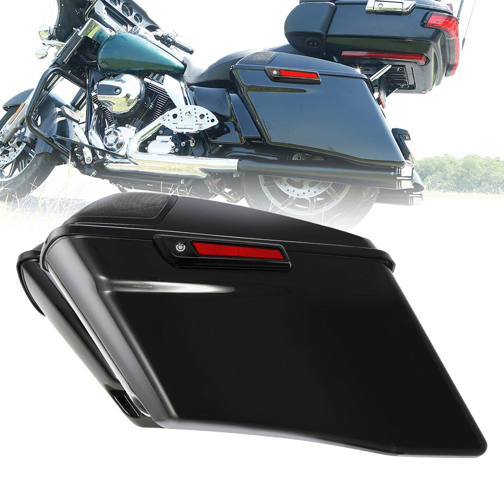 TCMT Glossy Black 4" Extended Stretched Hard Saddlebags 5"x7" CVO Speaker Lids Fit For Harley Touring '14-'23 - TCMT