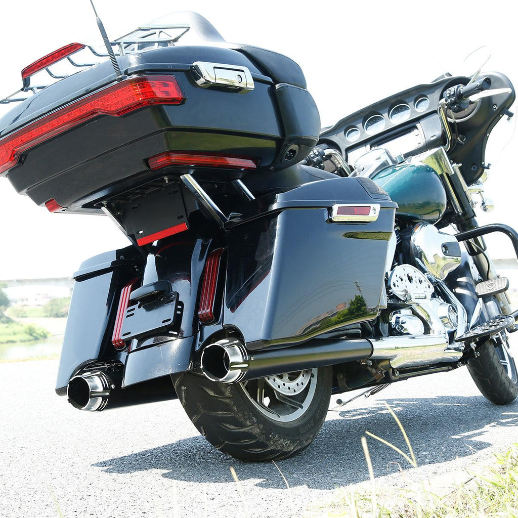 TCMT 4" Extended Stretched Hard Saddlebags 5"x7" CVO Speaker Lids Fit For Harley Touring 2014-2022 Glossy Black - TCMTMOTOR