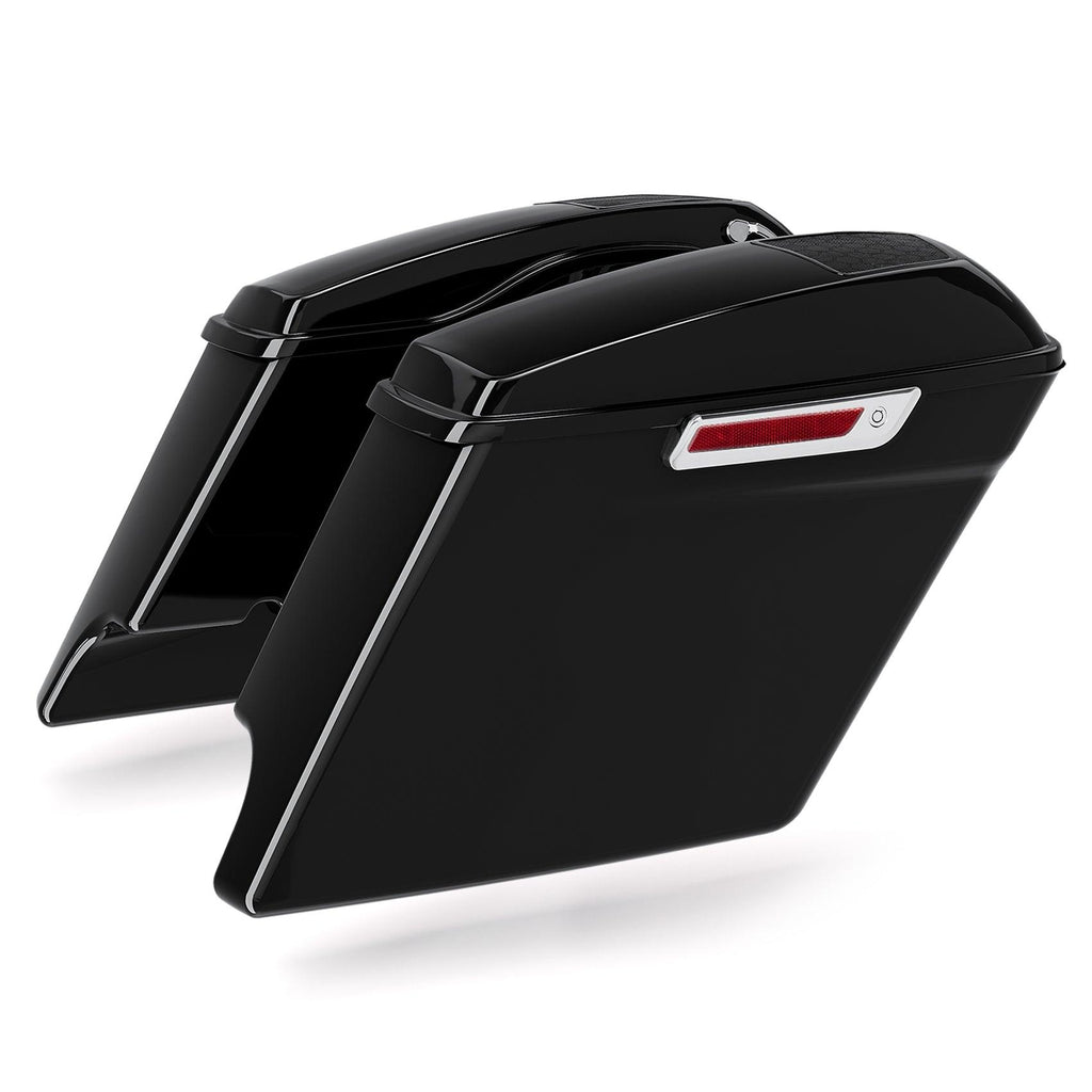 TCMT Glossy Black 4" Extended Stretched Hard Saddlebags 6"x9" CVO Speaker Lids Fit For Harley Touring '14-'23 - TCMT