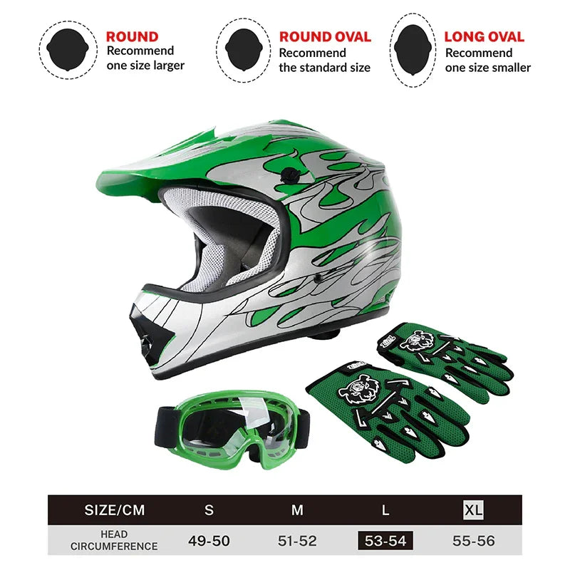 Blue, M ZORAX X19 Kids Motocross MX Helmet Motorbike Camo Suit Karting Gloves Goggles~p98022696