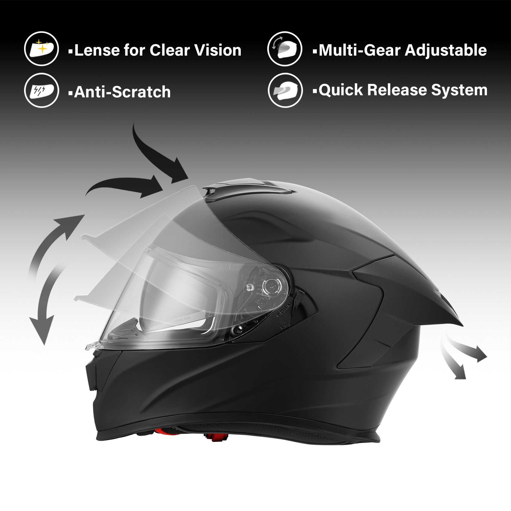 TCMT Matte Black DOT Full Face Motorcycle Helmet w/Dual Visor Extra Tinted Shield Bluetooth Ready, L