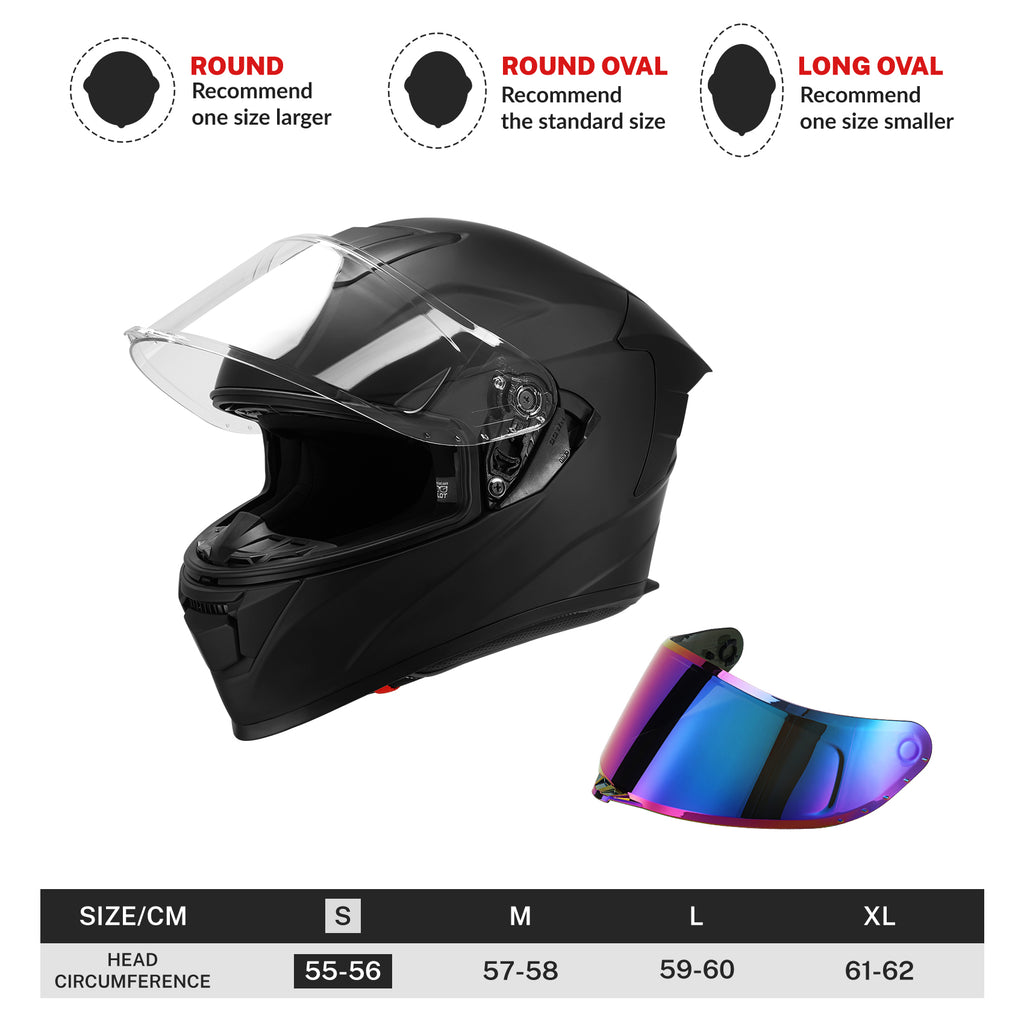 full.face.tc.motorcycle.helmet TCMT Matte Black DOT Full Face Motorcycle Helmet w/Dual Visor Extra Tinted Shield Bluetooth Ready, L