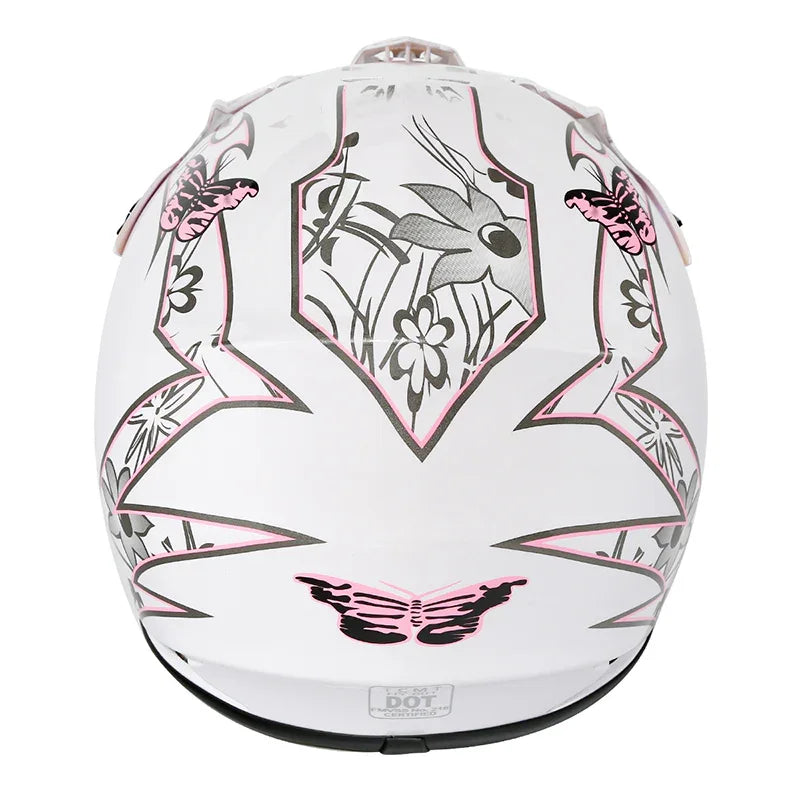 TCMT Pink Butterfly Youth Kids DOT Motocross Off-Road Helmet, S