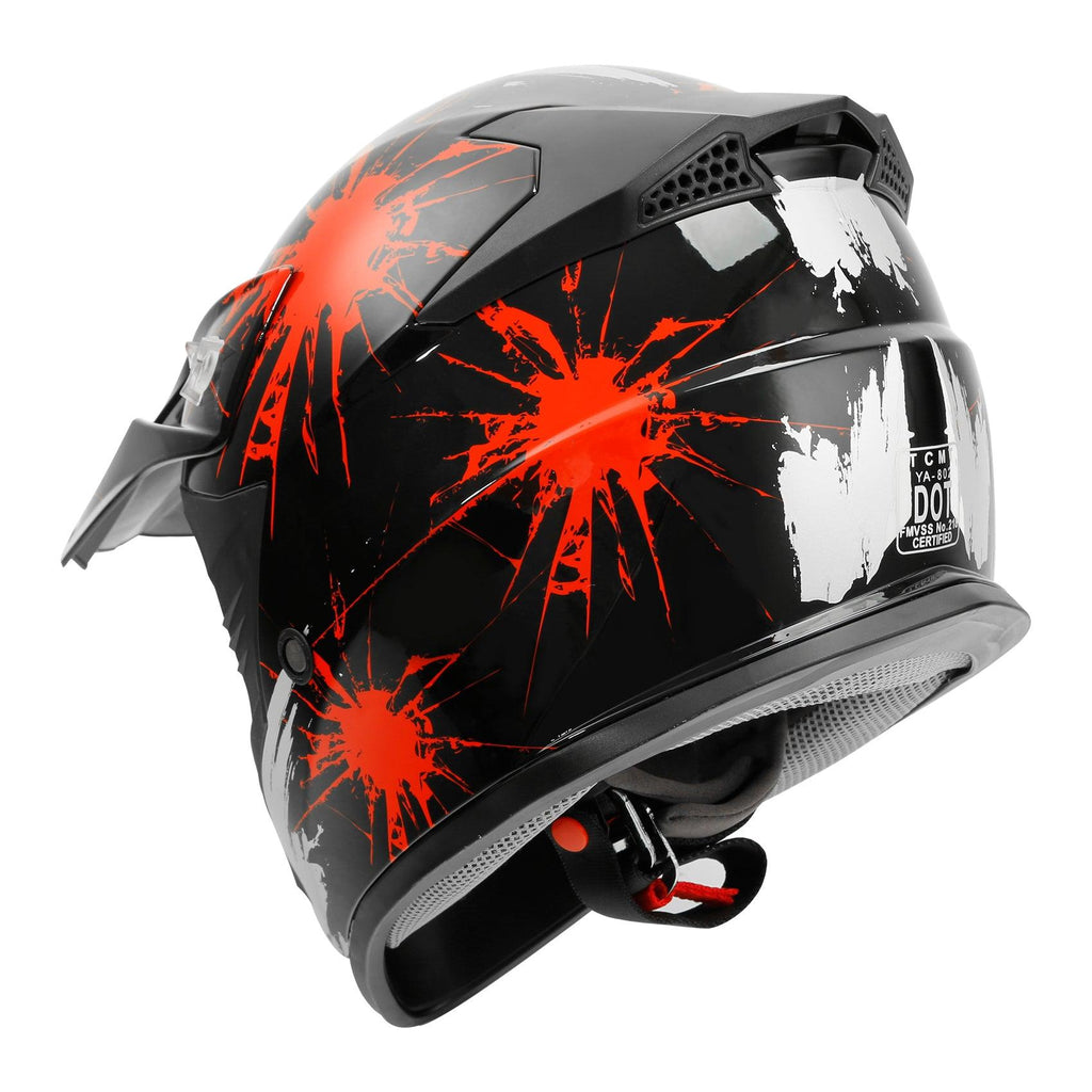 TCMT Youth Kids DOT Motocross Off-Road Helmet Black / Red Fireworks - TCMTMOTOR