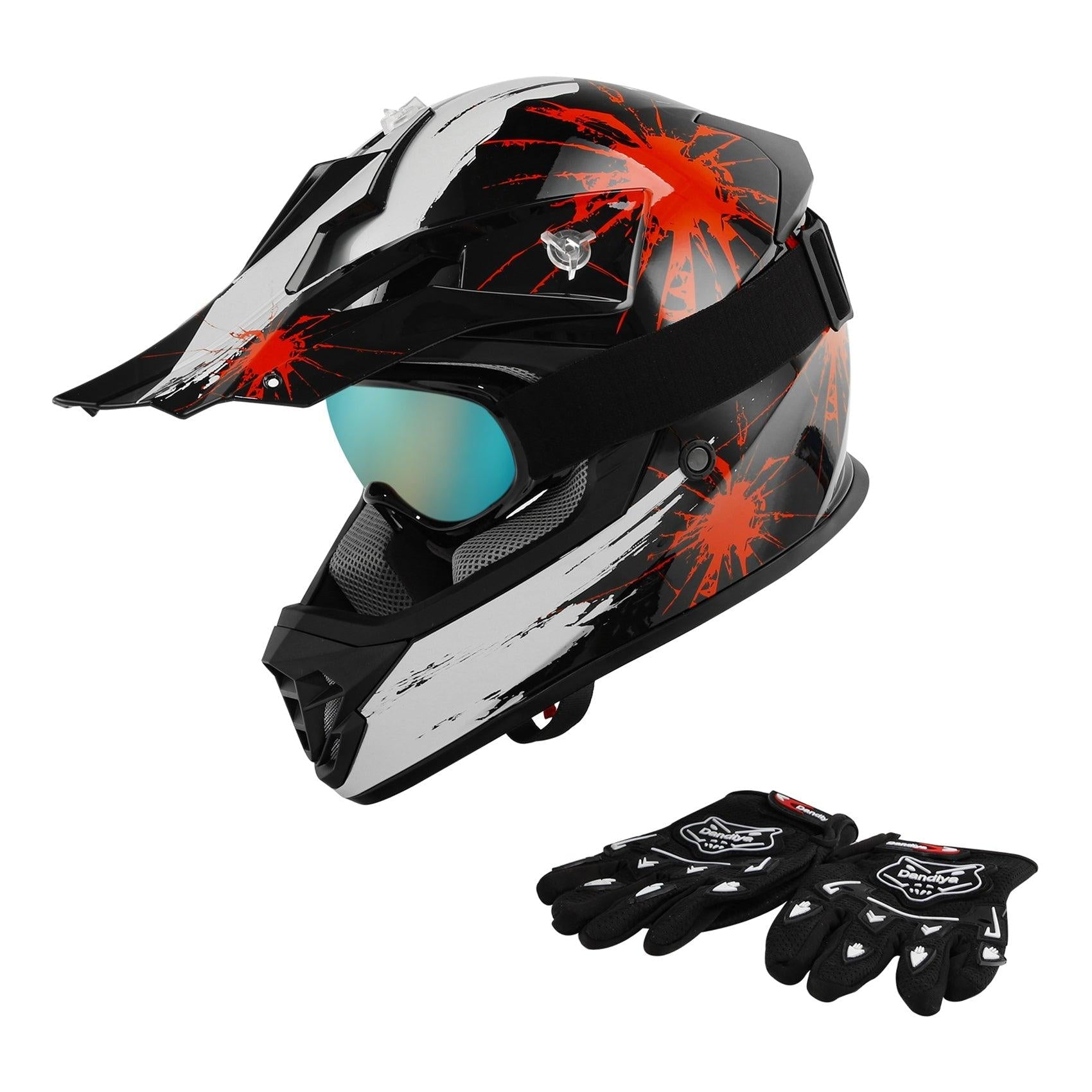 Tcmt dot helmet for kids & youth red spider net with goggles & gloves for atv mx motocross offroad street online dirt bike