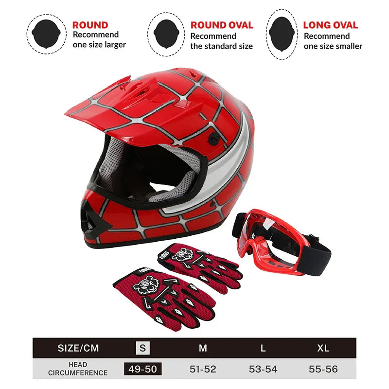 child dot motorcycle helmet TCMT Red Spider Youth Kids DOT Motocross Off-Road Helmet, S