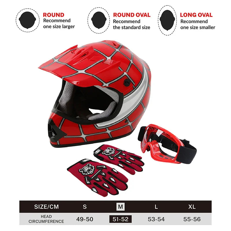 dot certified red hood motorcycle helmet TCMT Red Spider Youth Kids DOT Motocross Off-Road Helmet, M