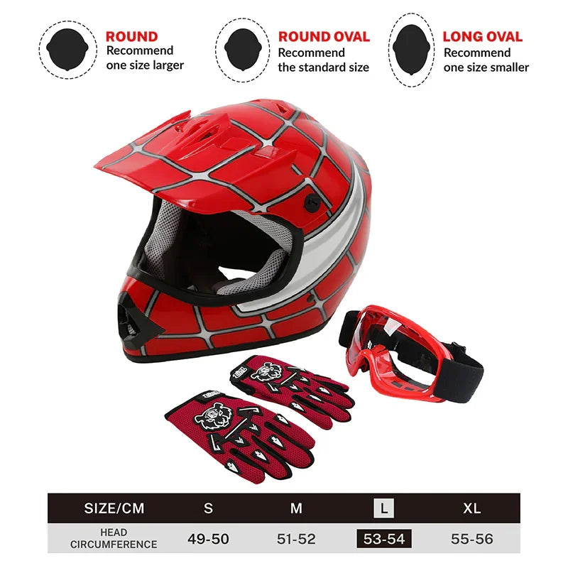 TCMT Red Spider Youth Kids DOT Motocross Off-Road Helmet, L TCMT Red Spider Youth Kids DOT Motocross Off-Road Helmet, L