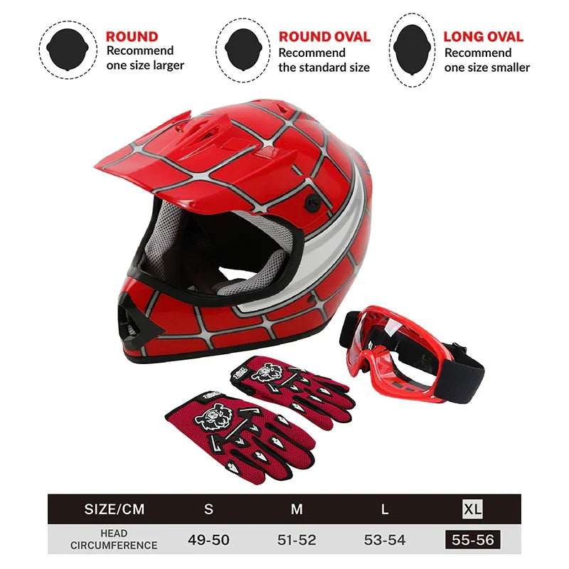 dot child motorcycle helmet TCMT Red Spider Youth Kids DOT Motocross Off-Road Helmet, XL