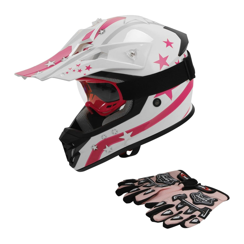 TCMT Youth Kids DOT Motocross Off-Road Helmet White / Pink Star - TCMTMOTOR
