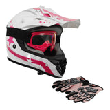 TCMT Youth Kids DOT Motocross Off-Road Helmet White / Pink Star - TCMTMOTOR