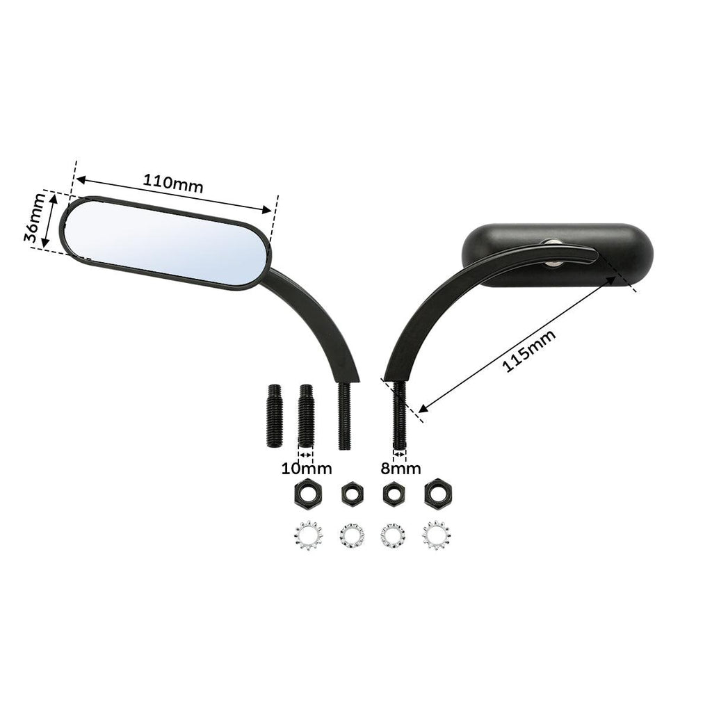 TCMT Universal 8mm 10mm M8 M10 Mini Oval Rear View Mirrors Fit For Harley Touring Softail Dyna Sportster - TCMT