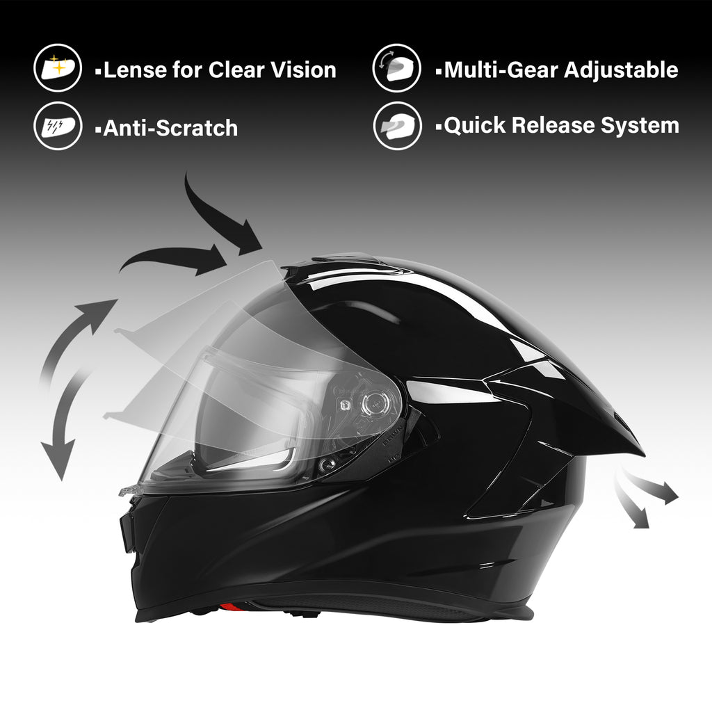 TCMT Vivid Black DOT Full Face Motorcycle Helmet w/Dual Visor Extra Tinted Shield Bluetooth Ready, S TCMT Vivid Black DOT Full Face Motorcycle Helmet w/Dual Visor Extra Tinted Shield Bluetooth Ready, S