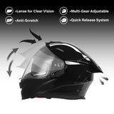 TCMT Vivid Black DOT Full Face Motorcycle Helmet w/Dual Visor Extra Tinted Shield Bluetooth Ready - TCMT